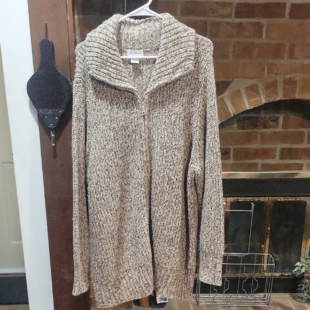 Avenue Brown Zip-Up Cardigan